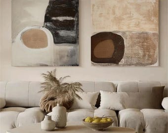 Abstract Oil Painting on Canvas, Earth Tone Wabi-Sabi Wall Art
