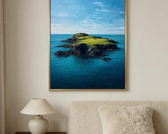 Secluded Island Oil Painting, Original Seascape Canvas Wall Art