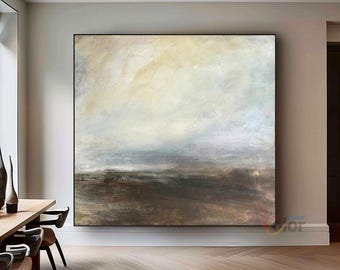 Beige Brown Abstract Oil Painting, Textured Canvas Wall Art