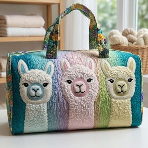 Bolsa de viaje acolchada de alpaca en tonos pastel: una linda bolsa de viaje con estampado de llama, un regalo especial para el Día de la Madre.