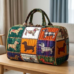 Taxpatchwork-quiltad duffelväska: Resväska för korvhund, present till hundälskare, present till mors dag