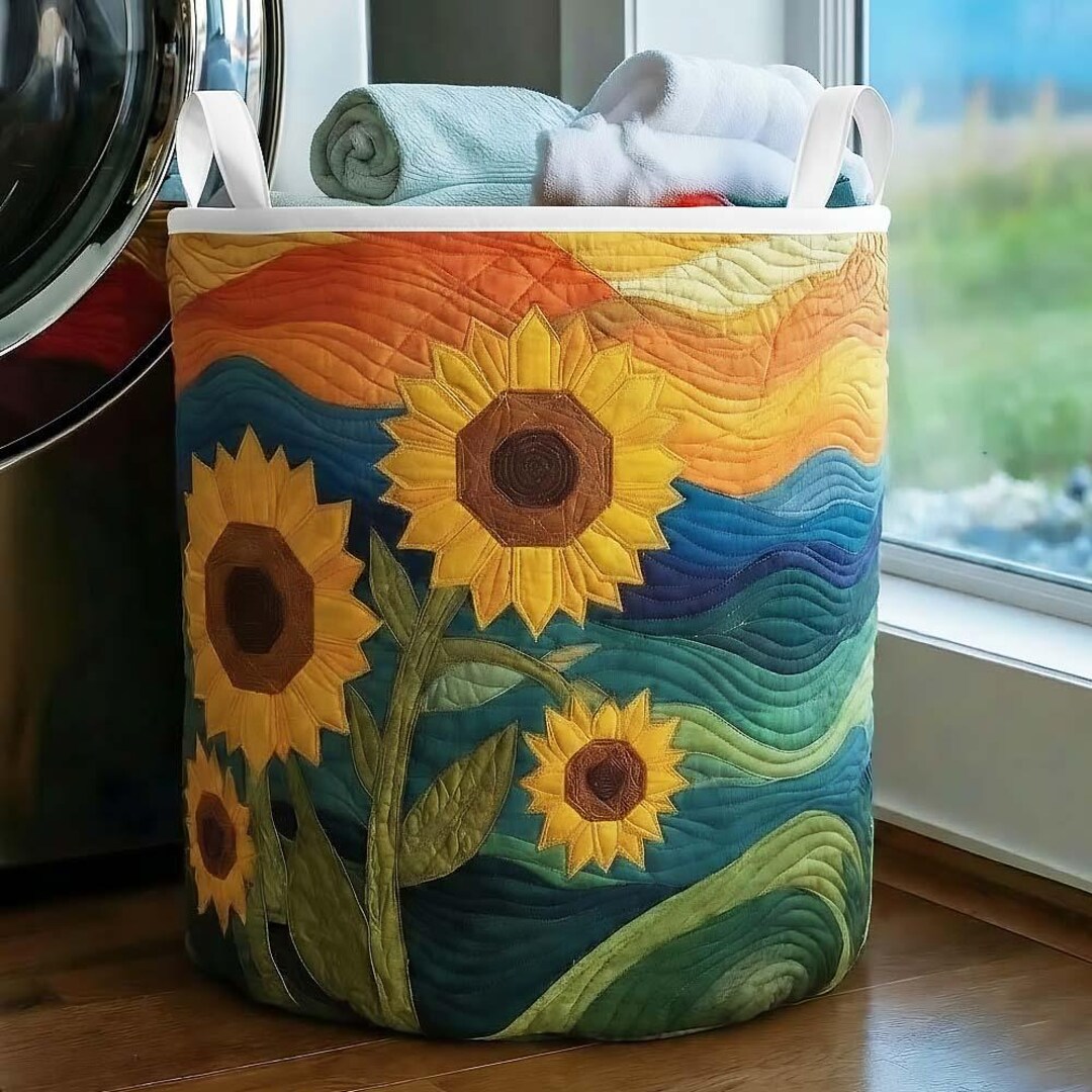 Sunflower Field Quilted Laundry Basket, Floral Fabric Hamper - Etsy
