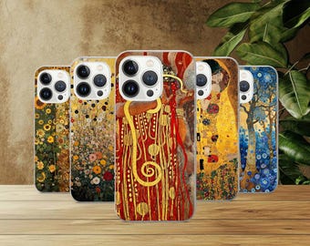 Funda de teléfono Gustav Klimt con arte famoso para iPhone 17Pro, 16, 15, 14, 13, 12, Samsung S26, S25, S24, S23Fe, A16, A26, A56, Pixel 10, 9Pro