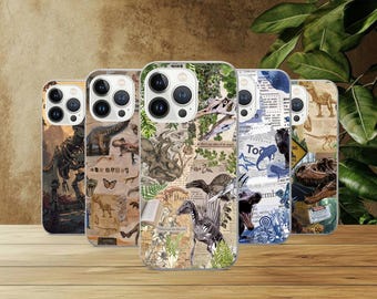Funda para teléfono con diseño de dinosaurio Trex Dino Collage para iPhone 17Pro, 16, 15, 14, 13, 12, Samsung S26, S25, S24, S23Fe, A16, A26, A56, Pixel 10, 9Pro