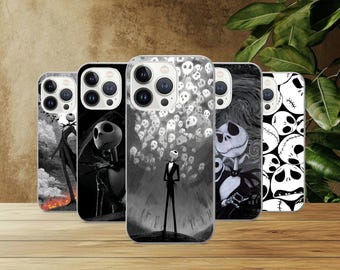 Funda de Jack Skellington con diseño de pesadilla para iPhone 17Pro, 16, 15, 14, 13, 12, Samsung S26, S25, S24, S23Fe, A16, A26, A56, Pixel 10, 9Pro