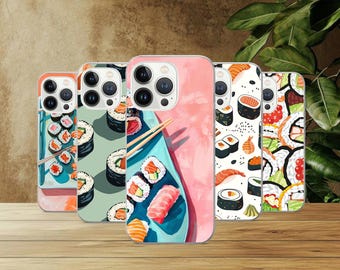 Sushi Phone Case Japanese Maki Food Cover For iPhone 17Pro, 16, 15, 14, 13, 12, Samsung S26, S25, S24, S23Fe, A16, A26, A56, Pixel 10, 9Pro