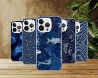 Funda azul marino para teléfono, funda azul oscuro estilo Y2K para iPhone 17 Pro, 16, 15, 14, 13, 12, Samsung S26, S25, S24, S23 Fe, A16, A26, A56, Pixel 10, 9 Pro