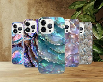 Funda de teléfono Mollusk con concha de abulón para iPhone 17Pro, 16, 15, 14, 13, 12, Samsung S26, S25, S24, S23Fe, A16, A26, A56, Pixel 10, 9Pro