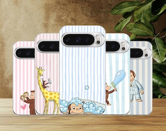 Curious Monkey Phone Case George Animal Cover for Google Pixel 10, 10Pro, 9, 9Pro, 8A, 8, 7A, 6A, Samsung S26, S25, S24Fe, A16,iPhone 17, 16