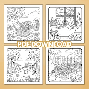 Spring Coloring Book – Cozy Bold & Easy Spring Coloring Pages for Adult, Simple Relaxing Home and Garden Coloring, Printable PDF