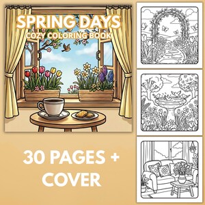 Spring Coloring Book – Cozy Bold & Easy Spring Coloring Pages for Adult, Simple Relaxing Home and Garden Coloring, Printable PDF