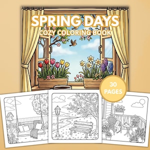 Spring Coloring Book – Cozy Bold & Easy Spring Coloring Pages for Adult, Simple Relaxing Home and Garden Coloring, Printable PDF Digital