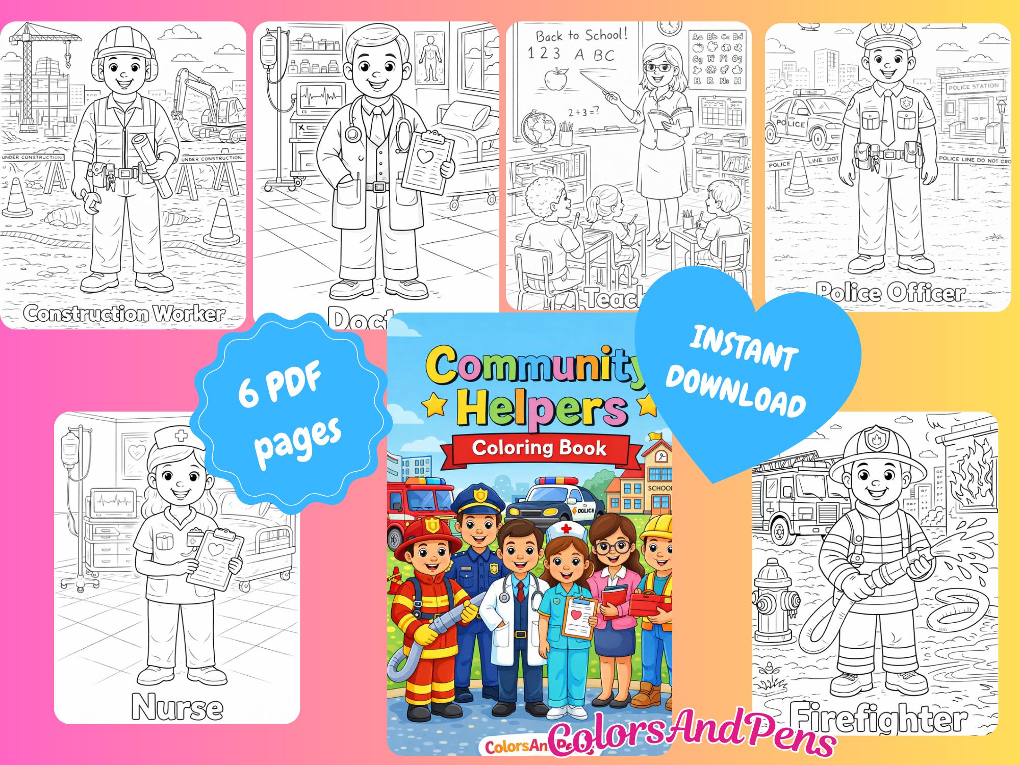 Community Helpers Coloring Book for Kids | Preschool Printable PDF - Etsy
