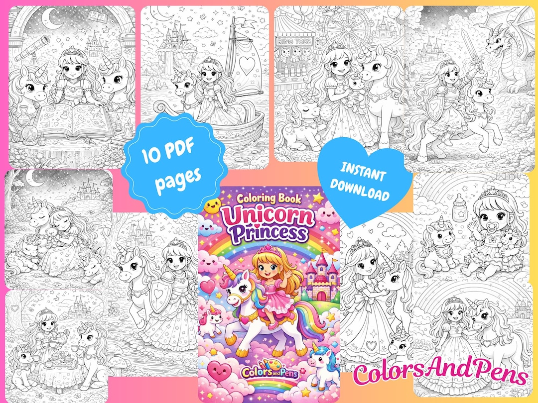 Unicorn Princess Coloring Book 10 Pages| Magical Fantasy Pages for ...