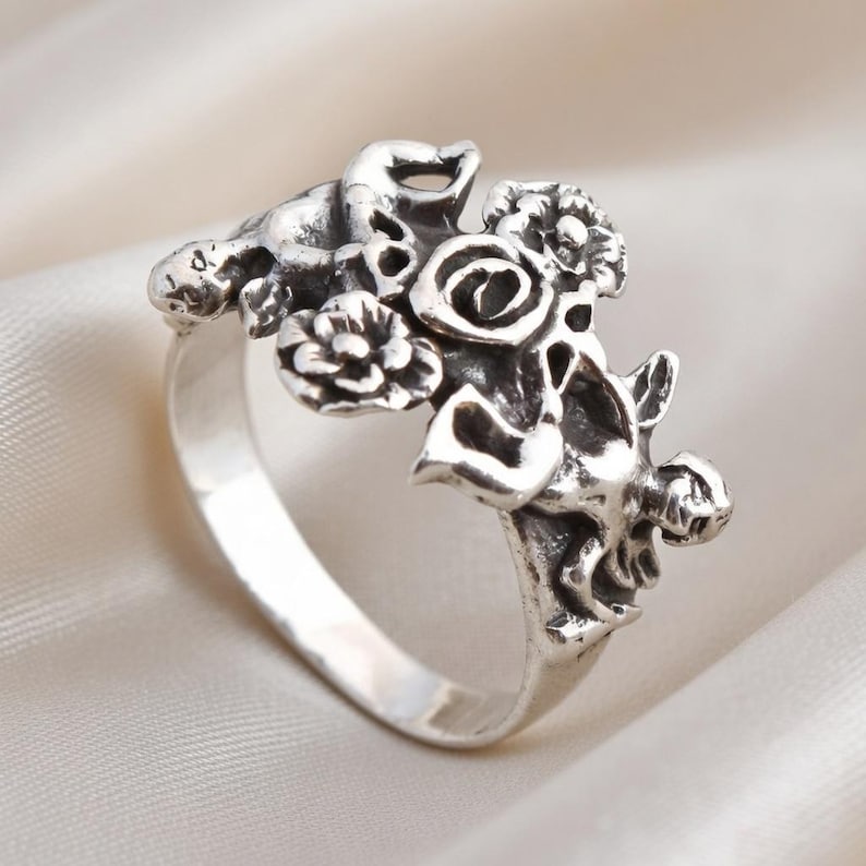Romantic Angel Bouquet Silver Ring for Women, 925 sterling, antique look, boho statement, everyday wear, gift ready box image 1