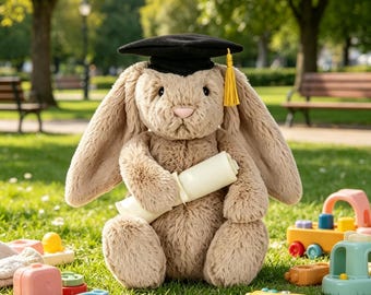 Abschluss Geschenk Jellycat Schüchternes Häschen Plüsch, Beiges weiches Kaninchen mit Abschlusskappe & Diplom
