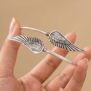 925 Sterling Silver Angel Wing Cuff Bracelet, Adjustable Open Bangle, Feather Wing Bracelet, Minimalist Boho Jewelry Gift for Women