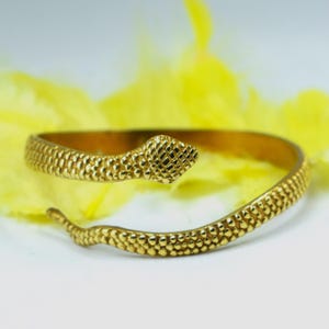 18K Gold Snake Cuff Bracelet Adjustable, Serpent Bangle Boho Jewelry, Textured Animal Design, Statement Gift for Women