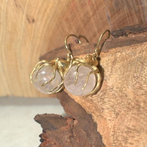 Handmade 18K Gold Octopus Earrings with Rose Quartz Gemstone, A mystical sea monster, thoughtfully designed and handcrafted by my husband image 2