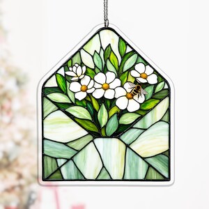 Bee Floral Envelope Acrylic Suncatcher, Sage Green Eucalyptus Window Hanging for Nature Lovers, envelope decor, botanical window hanging