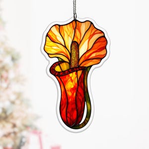 Nepenthes bekerplant acryl suncatcher, gewaagd rood raamdecor voor kantoor of serre, kamerplantcadeau, rood botanisch decor