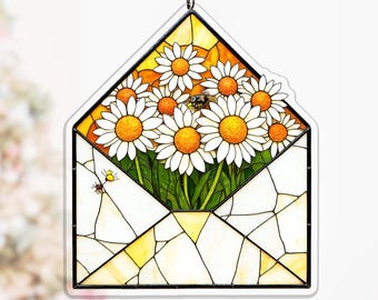 Classic Letter Daisy Acrylic Suncatcher, Honeybee Window Hanging Decor for Mom or Grandma, mom gift decor, grandma gift decor