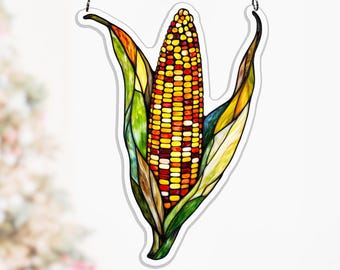 Colorful Ear of Corn Acrylic Suncatcher, Jewel Kernel Hanging Decor for Garden Lovers, sun catcher, rainbow maize, corn window decor