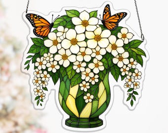Luna Moth Moonflower Acrylic Suncatcher, Vintage Lantern Window Decor for Nature Lovers, moonflower suncatcher, garden window charm