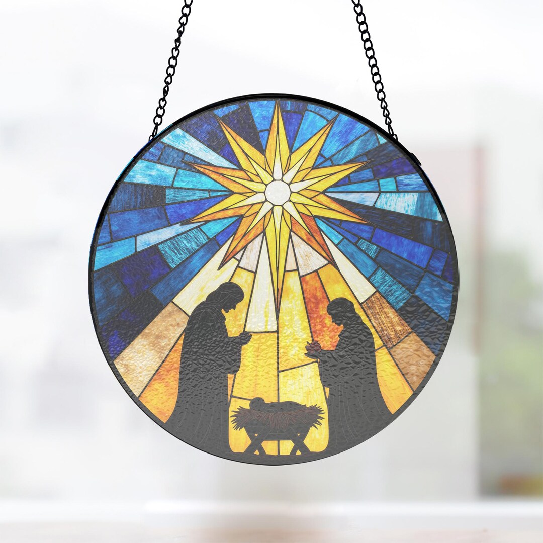 Spring Nativity The Nativity, Black Framed Stained Glass Suncatcher, Modern Religious ...