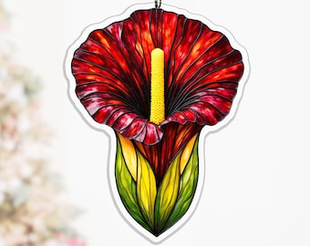 Titan Arum Acrylic Window Hanging, Corpse Flower Sun Catcher for Greenhouse or Sunroom Decor, maroon flower decor, sunroom window hanging