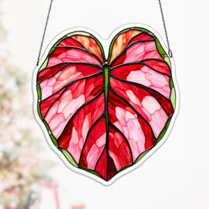 Aglaonema Lady Valentine akrylfönsterhänge, romantisk rubinbladsdekor för soligt fönster, växtfönsterdekor, aglaonemadekor