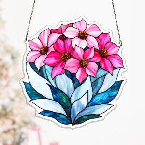 Crassula Morgans Beauty acrylic hanging decor, compact succulent suncatcher for sunroom window, floral window hanging