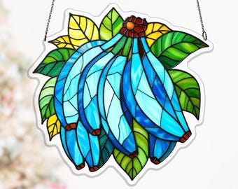 Blue Java Banana Acrylic Sun Catcher, Tropical Fruit Ornament for Sunroom Window and Plant Corner, banana wall decor, blue fruit ornament