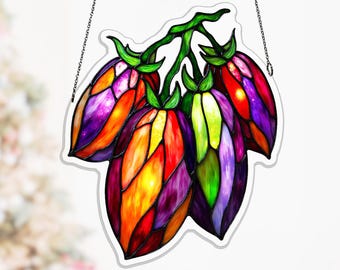 Brads Atomic Tomato Acrylic Suncatcher, Colorful Elongated Vine Fruit Window Decor for Sunroom, acrylic window hanging