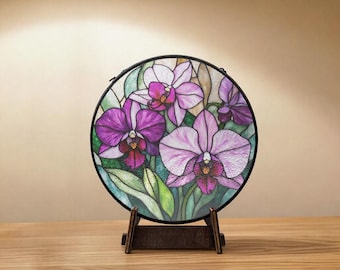 Realistic Orchid Art on Wooden Display, Display, Nature Lover Desk Decor, Office Art