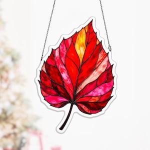 Crimson Bloodleaf Acrylic Suncatcher, Rounded Red Leaf Window Ornament for Gift for Mom, window hanging decor, sun catcher leaf