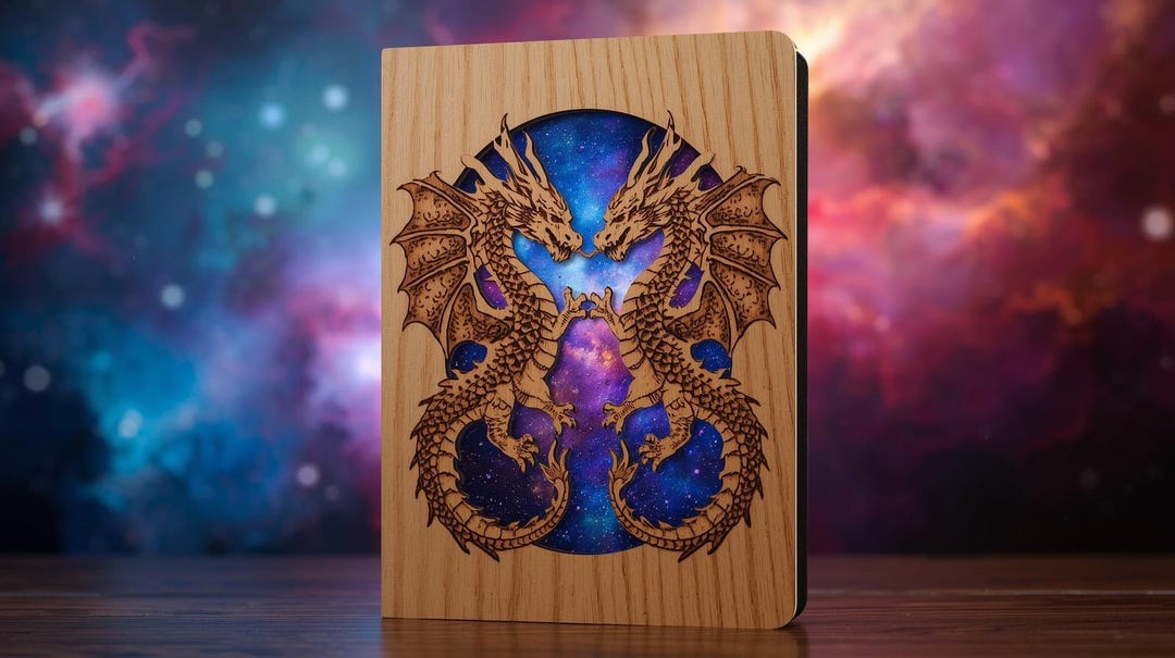 Engraved Wooden Journal – Fantasy Notebook With Cutout Design – Dragon ...