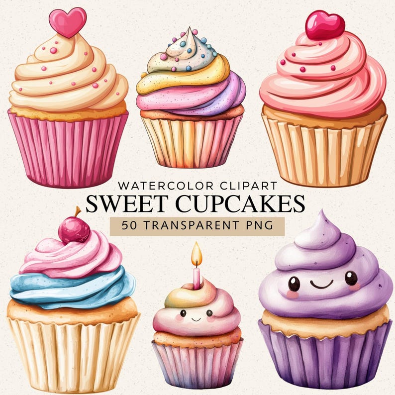 Watercolor Cupcakes Clipart, Dessert PNG Images (digital Download - Etsy