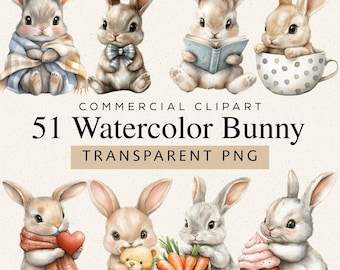 51 Flauschige Kaninchen Clipart Bundle, 51 Flauschige Kaninchen PNGs (Digitaler Download)