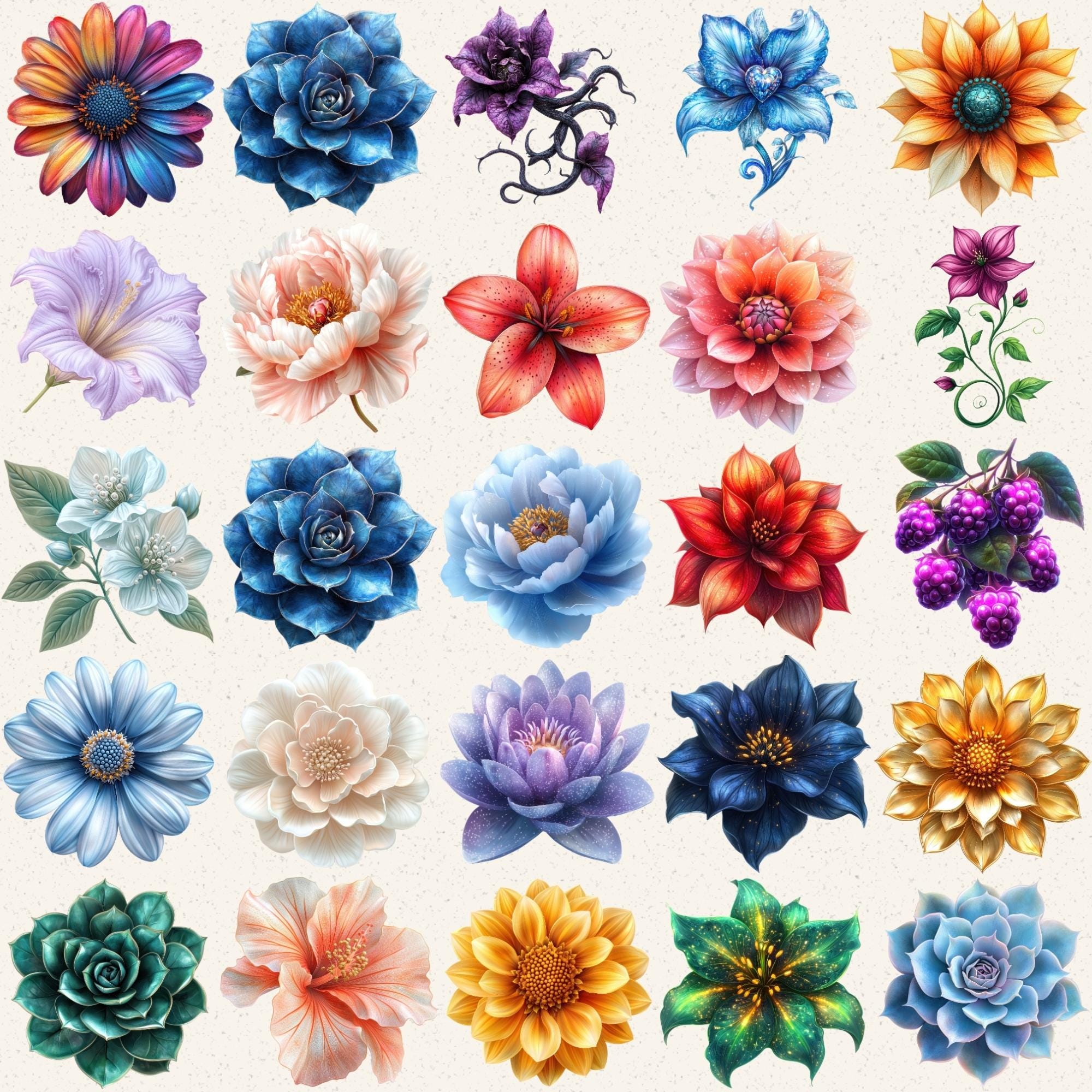Fantasy Flower Clipart, 100+ Watercolor Floral PNG Images, Fairy Garden ...