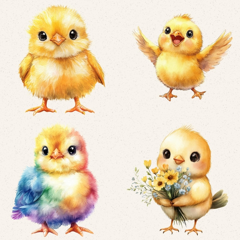 Watercolor Chick Clipart Bundle, 35 Baby Chicken PNG Files for Farm ...