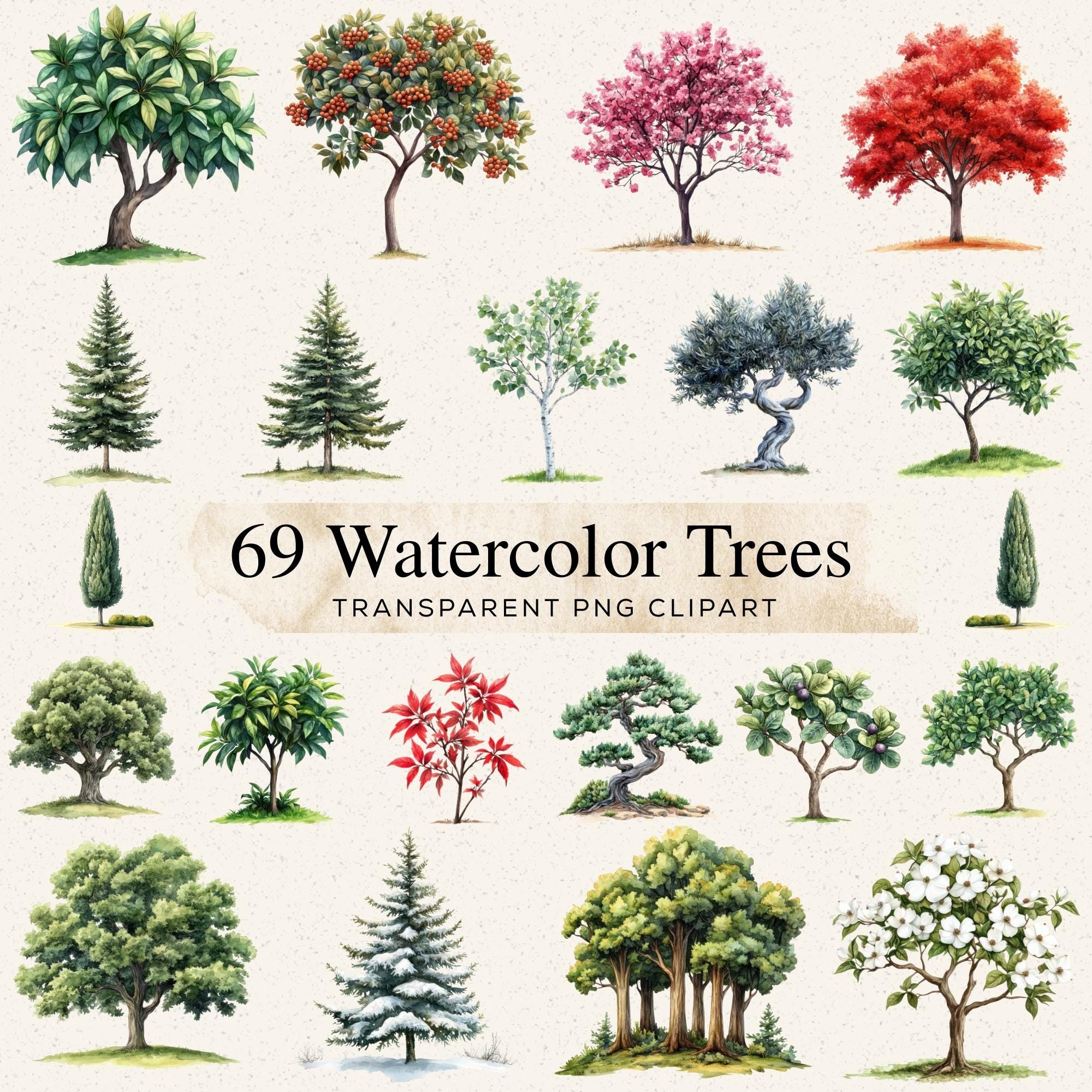 Watercolor Trees Clipart, Soft Nature Art (digital Download) - Etsy