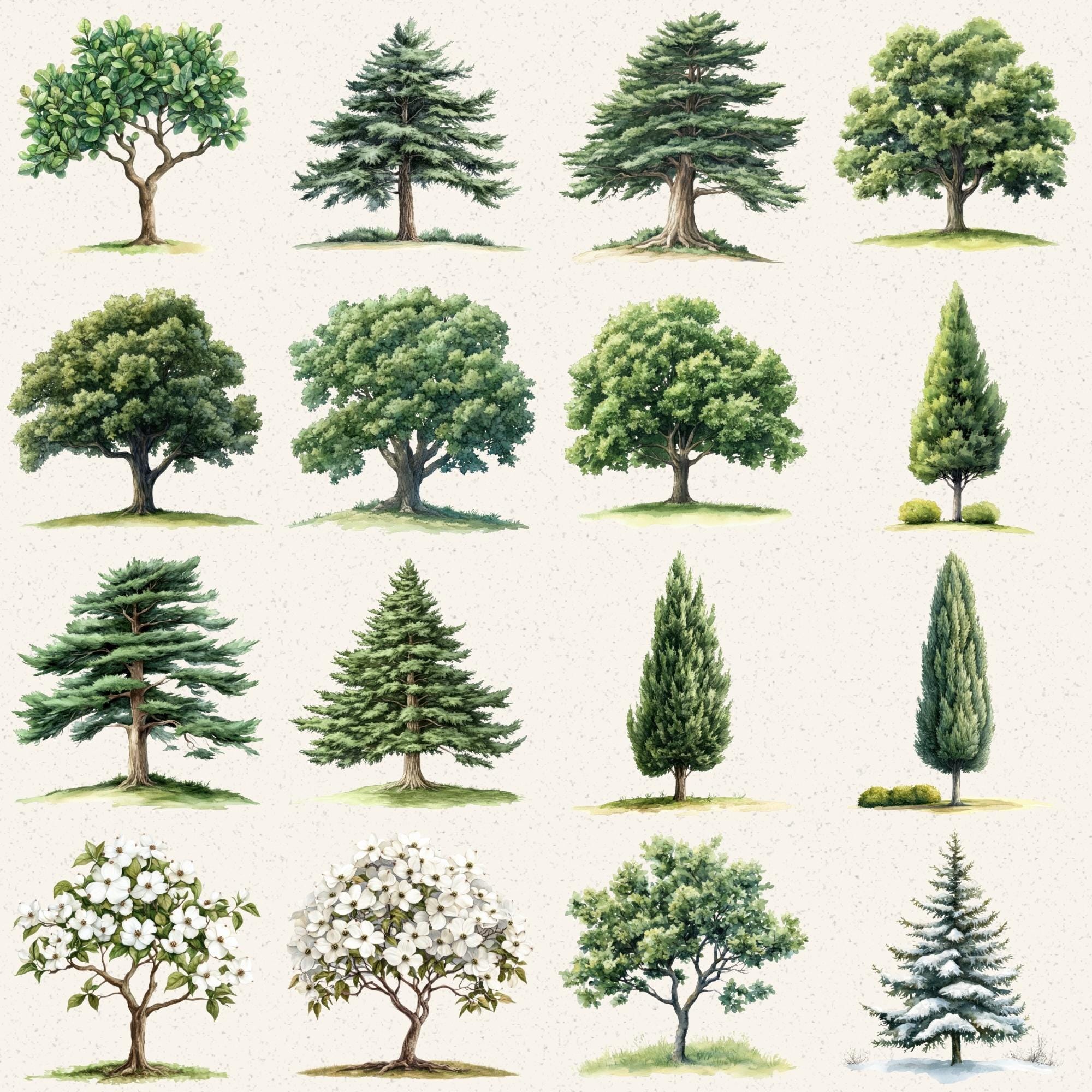 Watercolor Trees Clipart, Soft Nature Art (digital Download) - Etsy