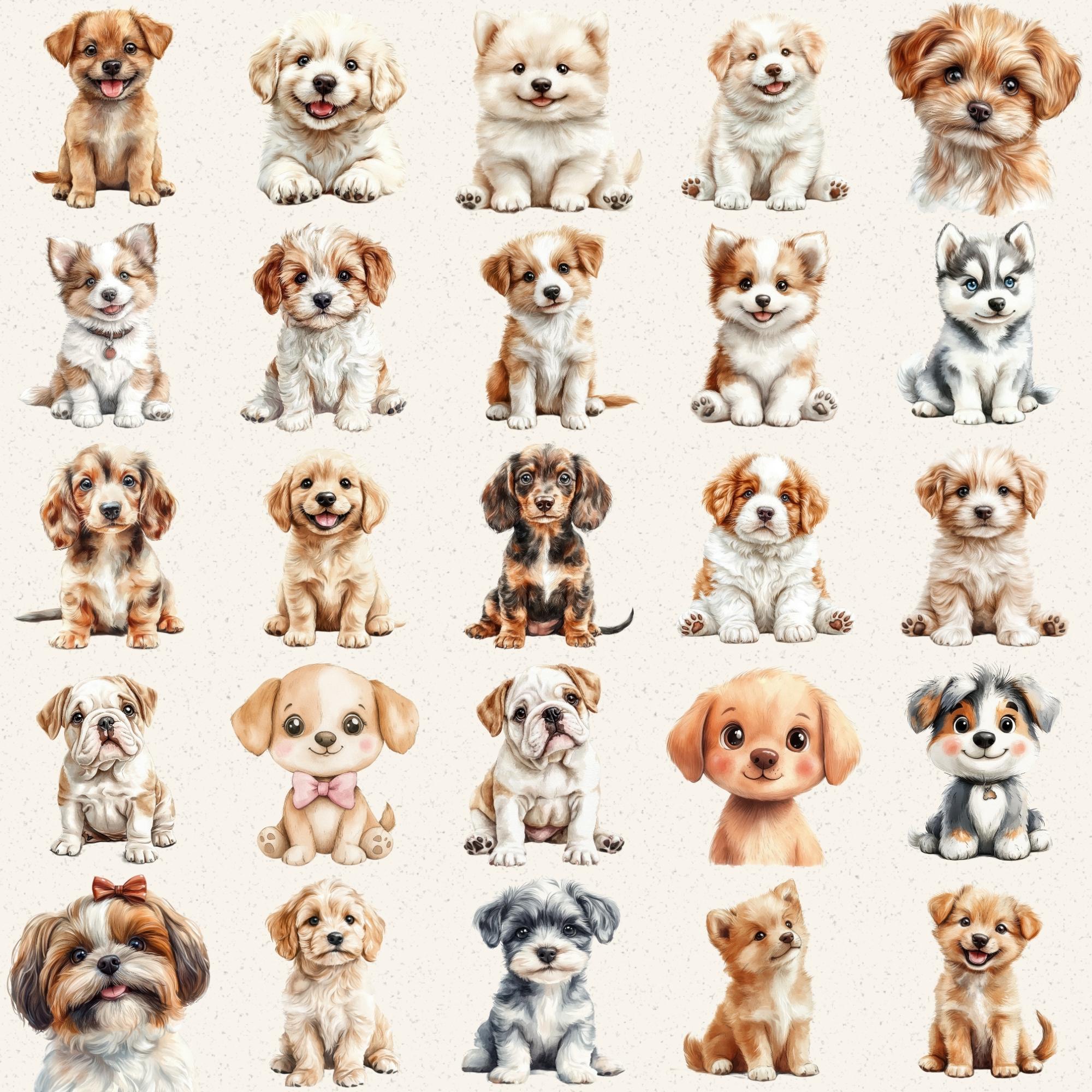 Watercolor Puppy Clipart, 50 PNG Images, Pet Art (digital Download) - Etsy