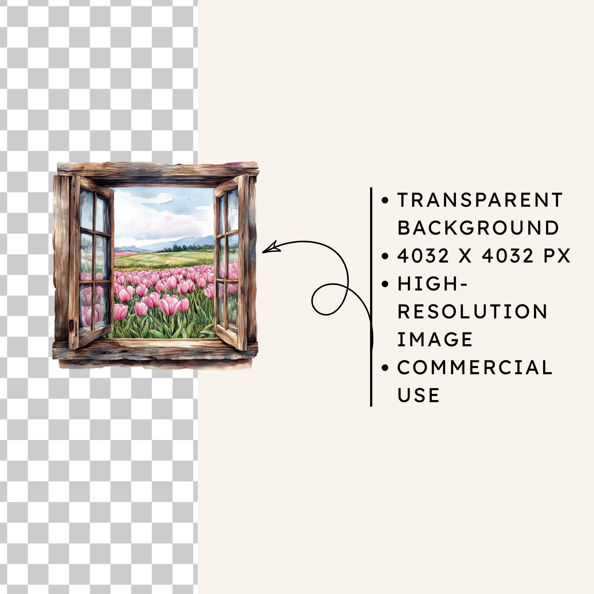 Spring Window Watercolor Clipart, 20 PNG Images, Floral Seasonal Window ...