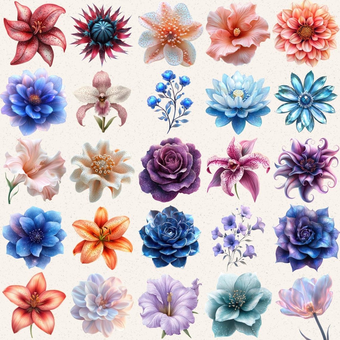 Fantasy Flower Clipart, 100+ Watercolor Floral PNG Images, Fairy Garden ...
