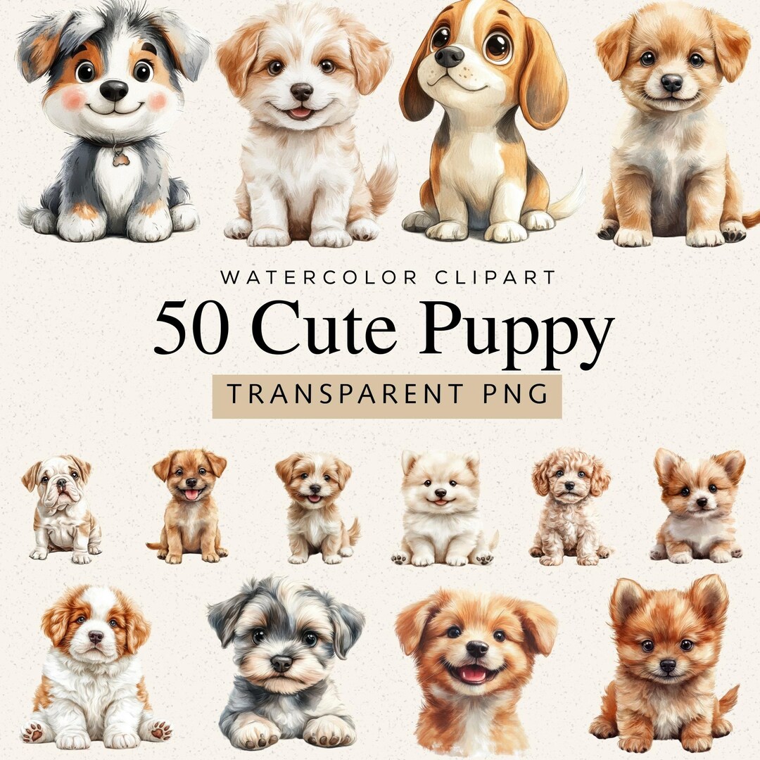 Watercolor Puppy Clipart, 50 PNG Images, Pet Art (digital Download) - Etsy