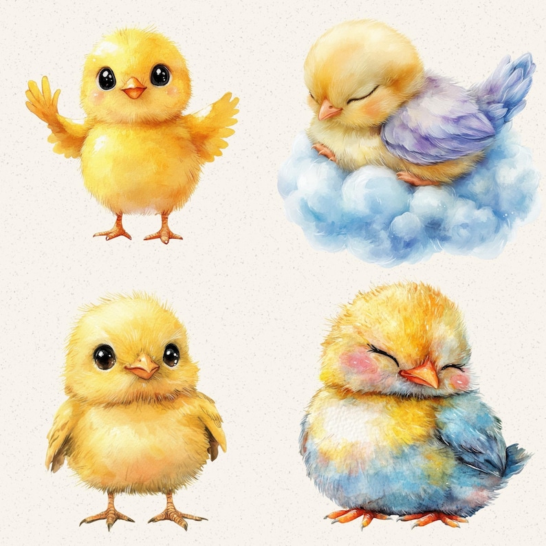 Watercolor Chick Clipart Bundle, 35 Baby Chicken PNG Files for Farm ...