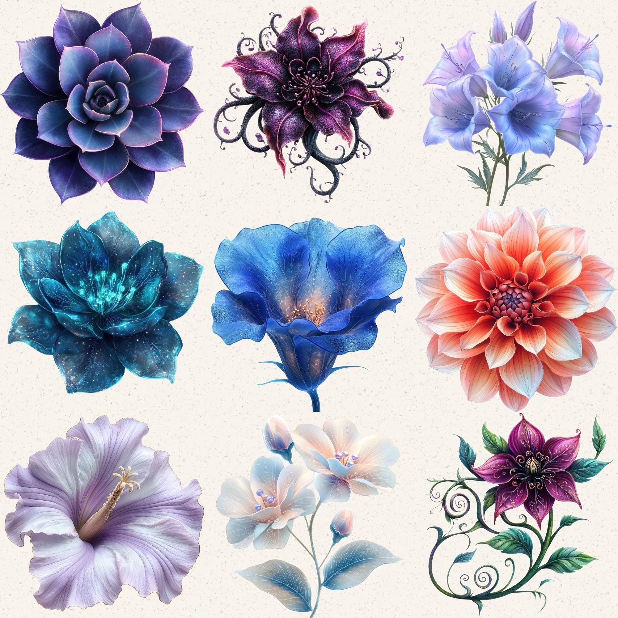 Fantasy Flower Clipart, 100+ Watercolor Floral PNG Images, Fairy Garden ...
