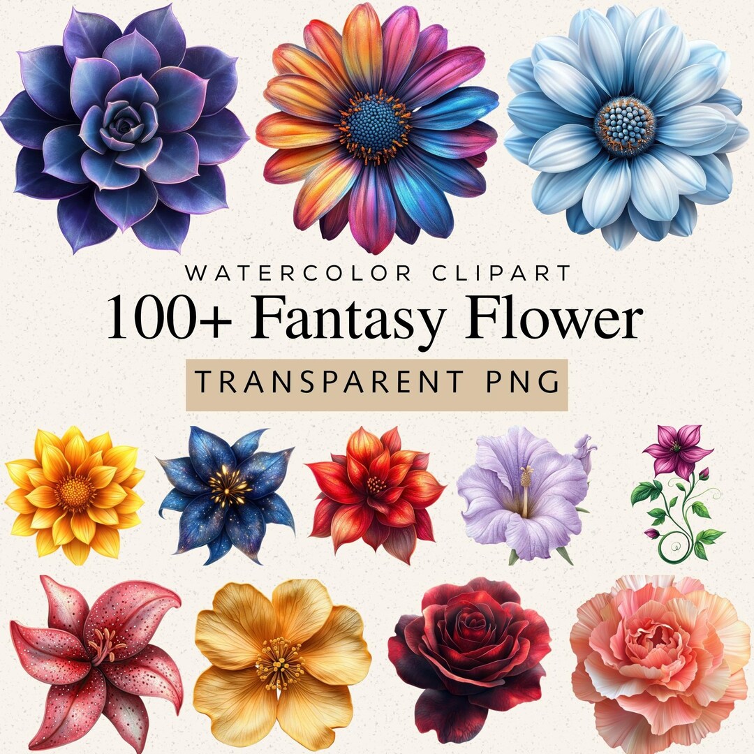 Fantasy Flower Clipart, 100+ Watercolor Floral PNG Images, Fairy Garden ...